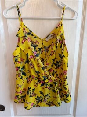 Monteau Yellow Floral Wrap Cami with Pink & Green Accents